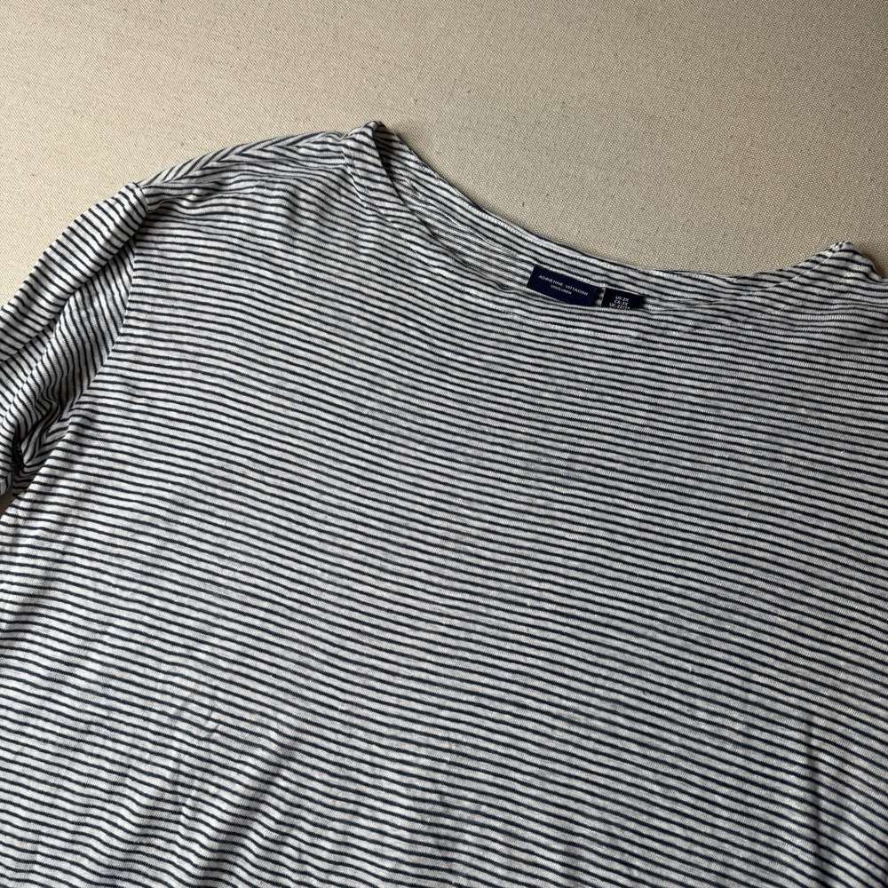 Adrienne Vittadini Women's Striped 3/4 Sleeve 100% Linen Top Plus Size 2X